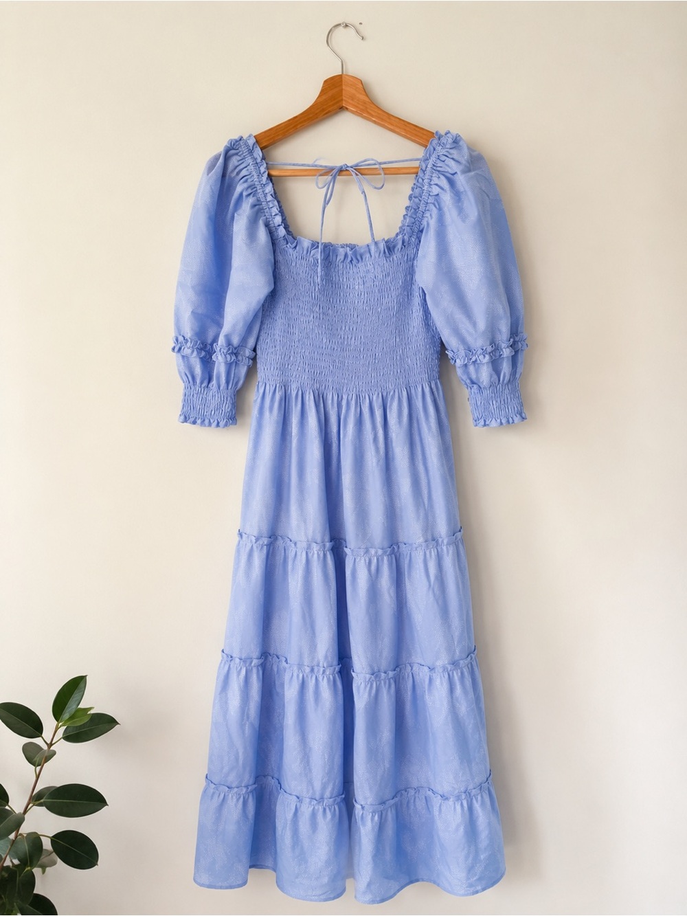 Hill House Dress  Nap Dress Blue Smocked Puff Sleeve Midi Dress NWOT S - Picture 3 of 9